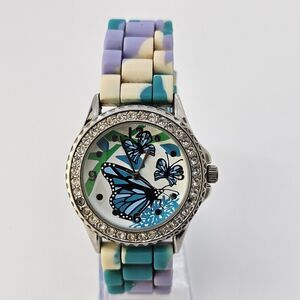 38MM Butterfly Dial Women's Watch Multicolor Plastic Bands‎ New Battery